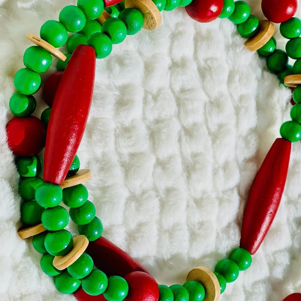 Hand Painted Beaded Button Christmas Garland #0817